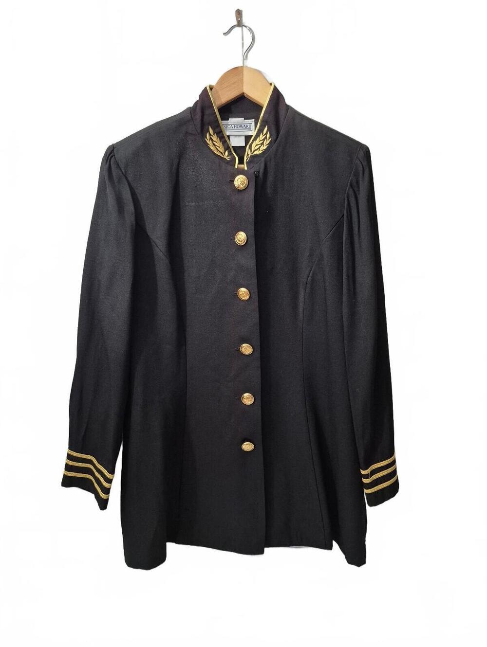 Vintage Jessica Howard Black Gold Military Style Blazer Jacket Size 14 Made In